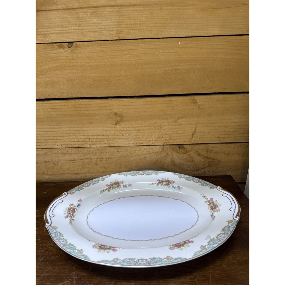 Occupied Japan Footed China Large Oval Platter – Vintage Floral & Gold 1945-52